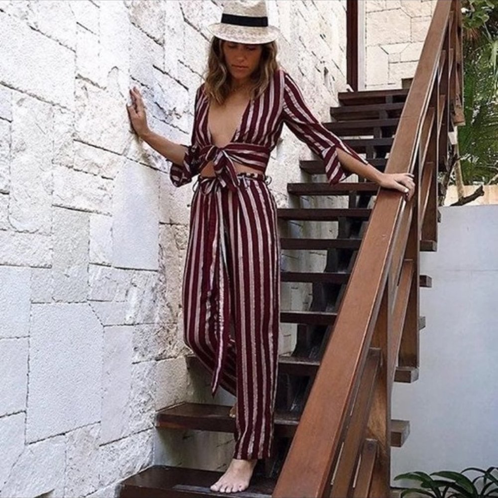 Beach Riot Red Striped Set